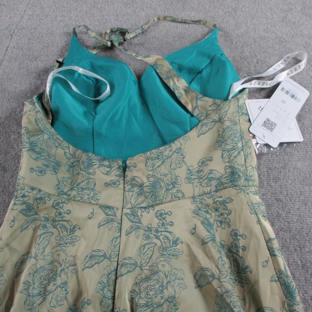 Azazie Adelin Dress Womens 6 Platinum Teal Open Back Maxi Jacquard V Neckline - Picture 5 of 10